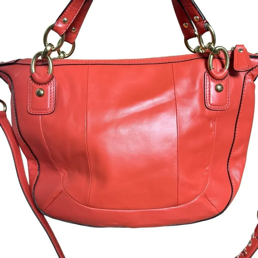 Coach Kristin Orange Woven Leather Double Handles Satchel Shoulder Bag